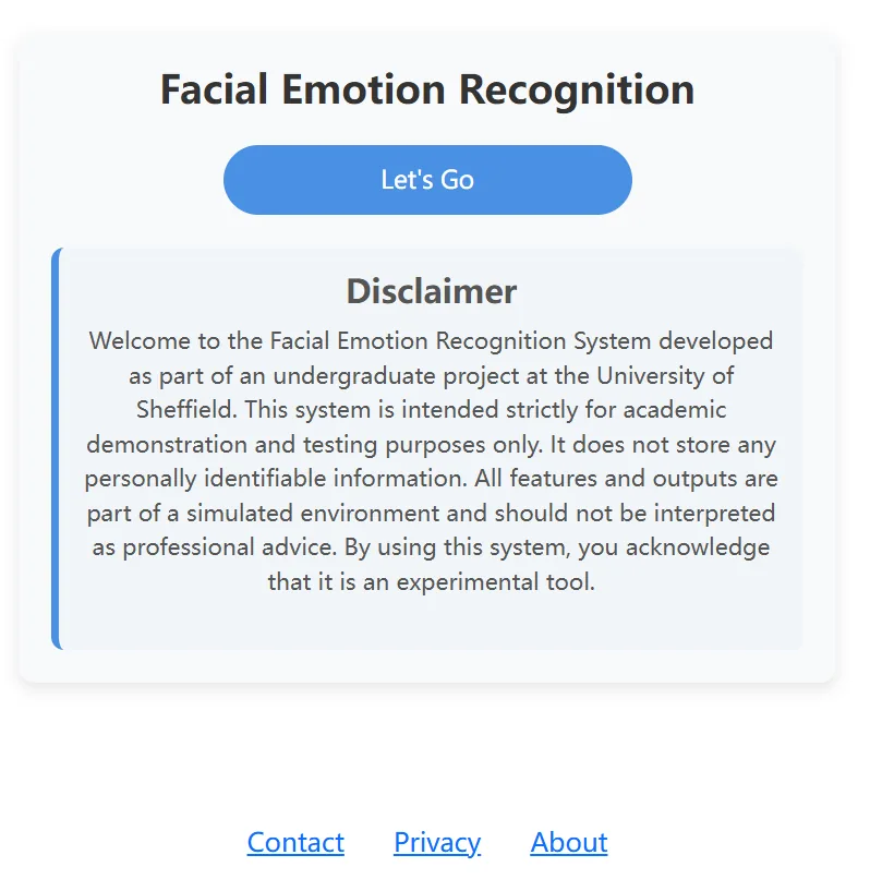 Desktop interface of the emotion recognition system